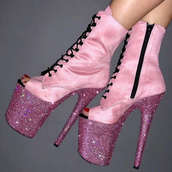 pink glitter ankle boots