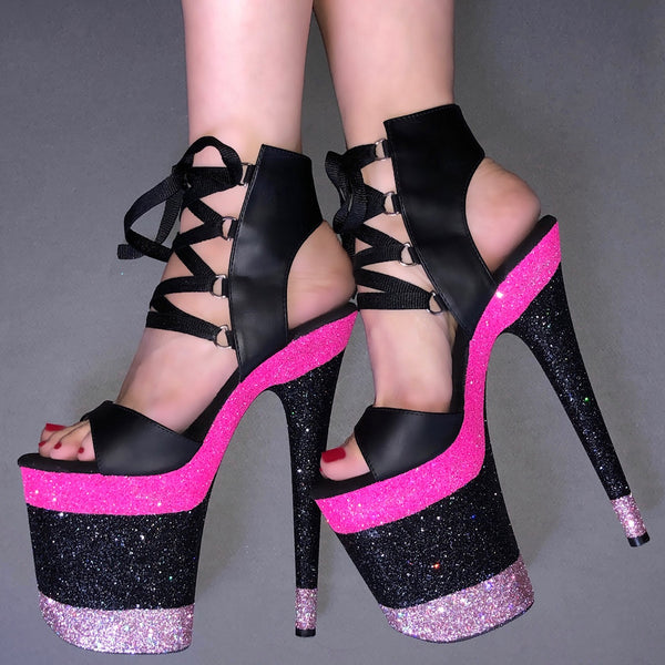 pink black heels