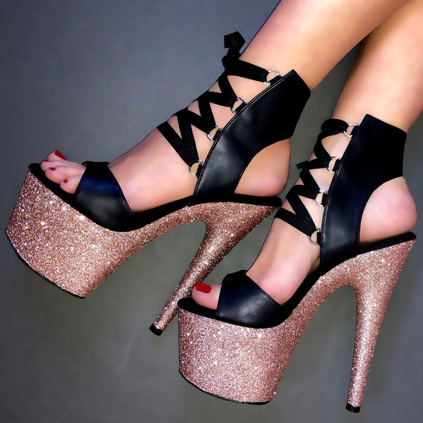 black and gold glitter heels