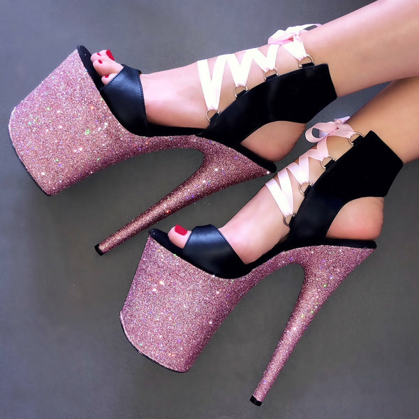 blush pink glitter heels