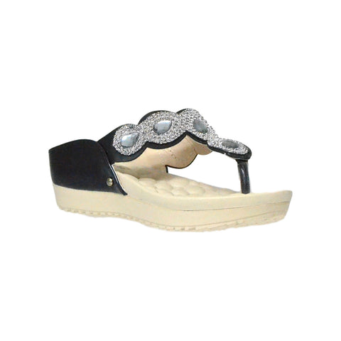 Kids Dress Sandals Rhinestone Flip Flop Comfort Thong Wedges Black