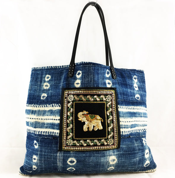 Mothers Day Gift for Mother in Law Indigo Blue Mud Cloth Shoulder Bag Ethnic Hobo Bag for Women Gift for Mom Boho Bag with Accent Pocket