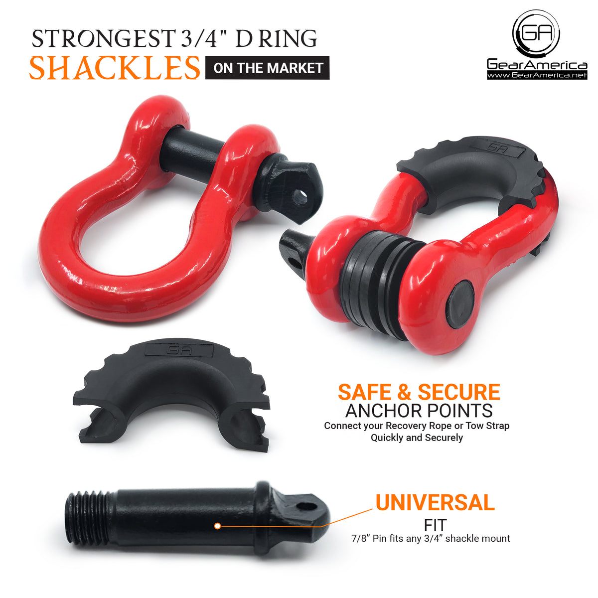 2 Ton Small jamgoer 2 Pcs D Ring Shackle 1/2 Off Road Shackles 4409 lbs Break Strength Heavy Duty Rugged D-Ring with Clevis Pin for Vehicle Recovery Battery Marine Automotive RV Car Truck 