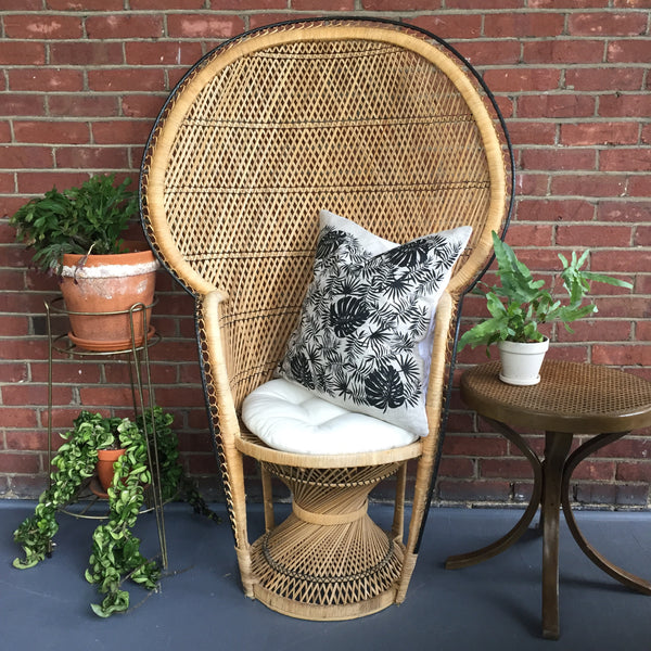 Tropical Linen Pillow - Black on Natural