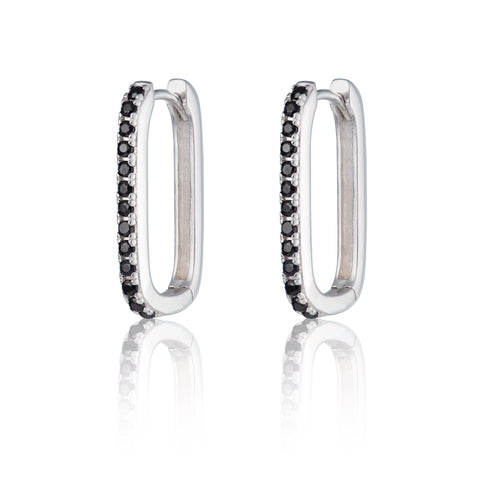 Silver & Black Onyx Oval hoop earrings