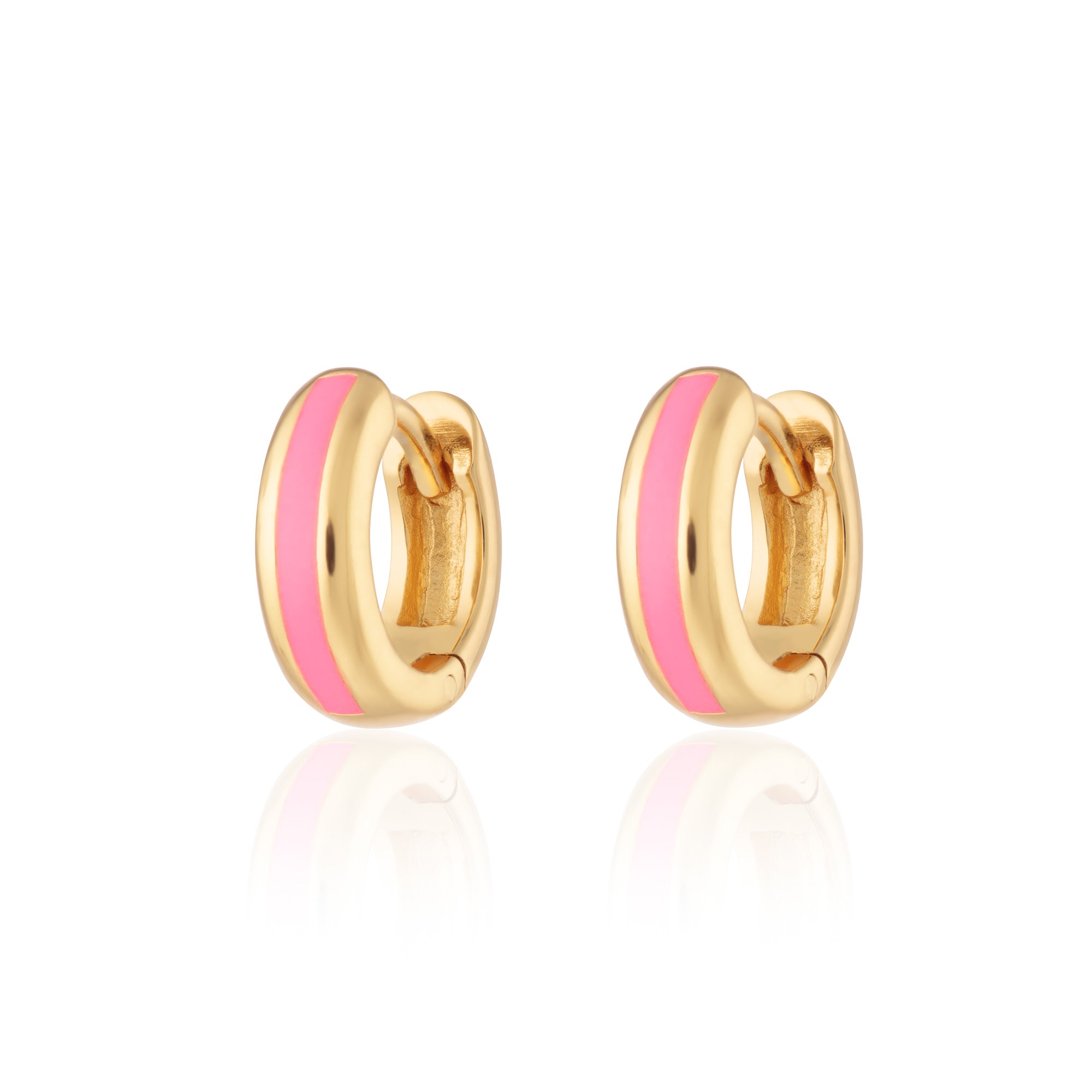 Candy Stripe Huggie Earrings in Neon Pink
