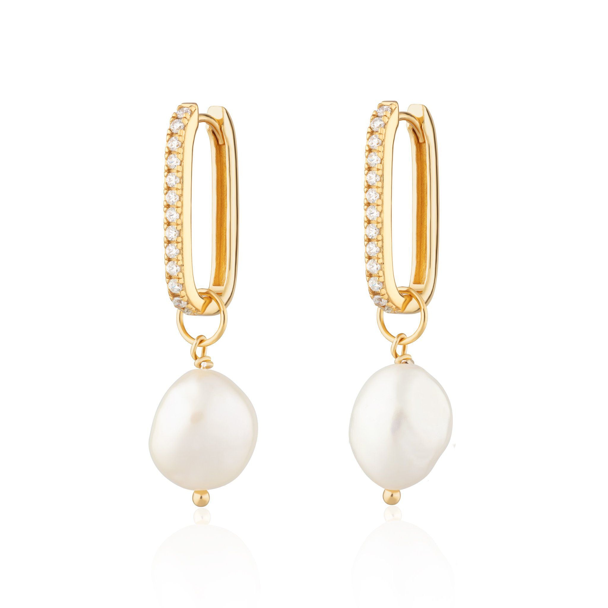 Hannah Martin Sparkle Oval Hoop Earrings with Baroque Pearls