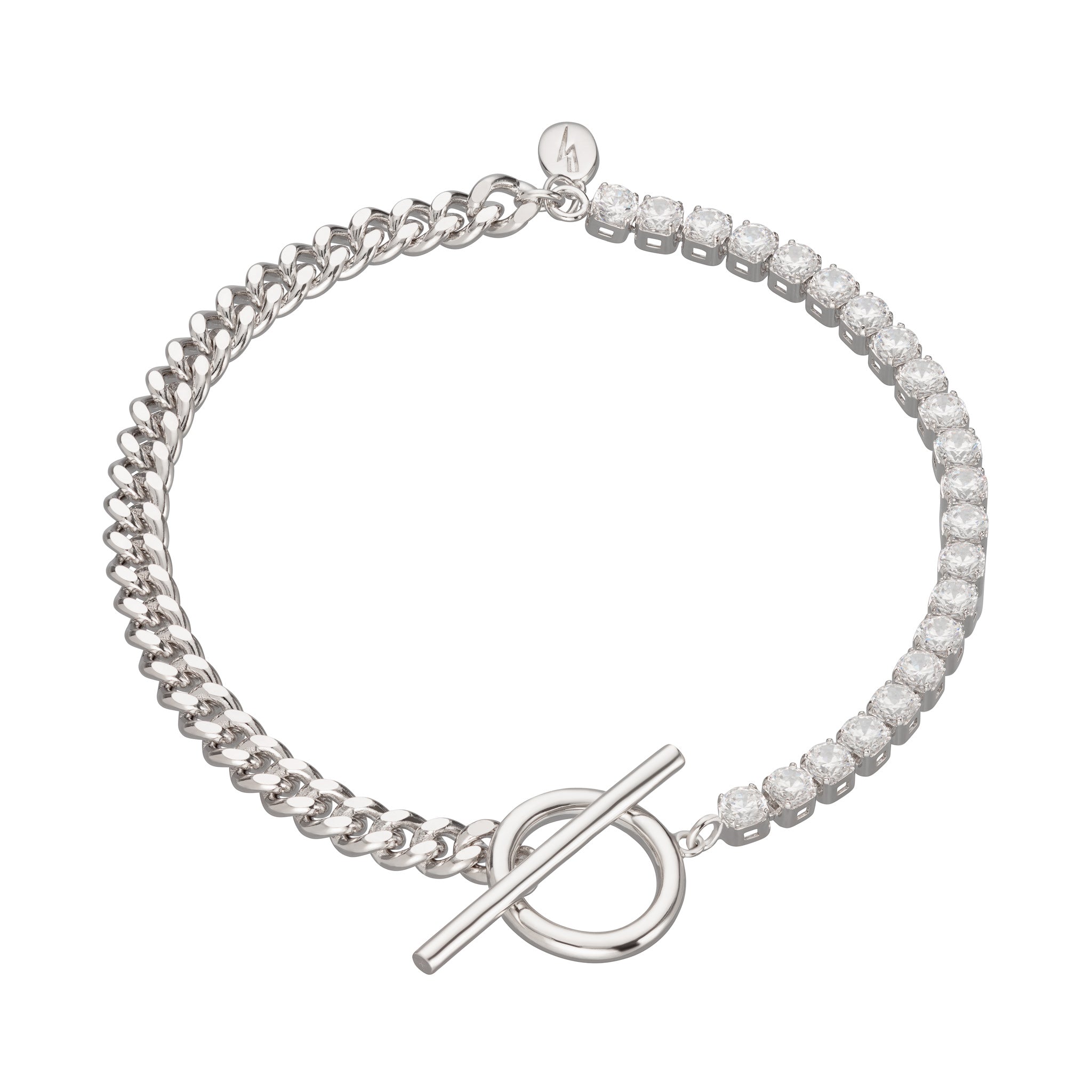 Tennis & Curb Chain Bracelet with T Bar Clasp