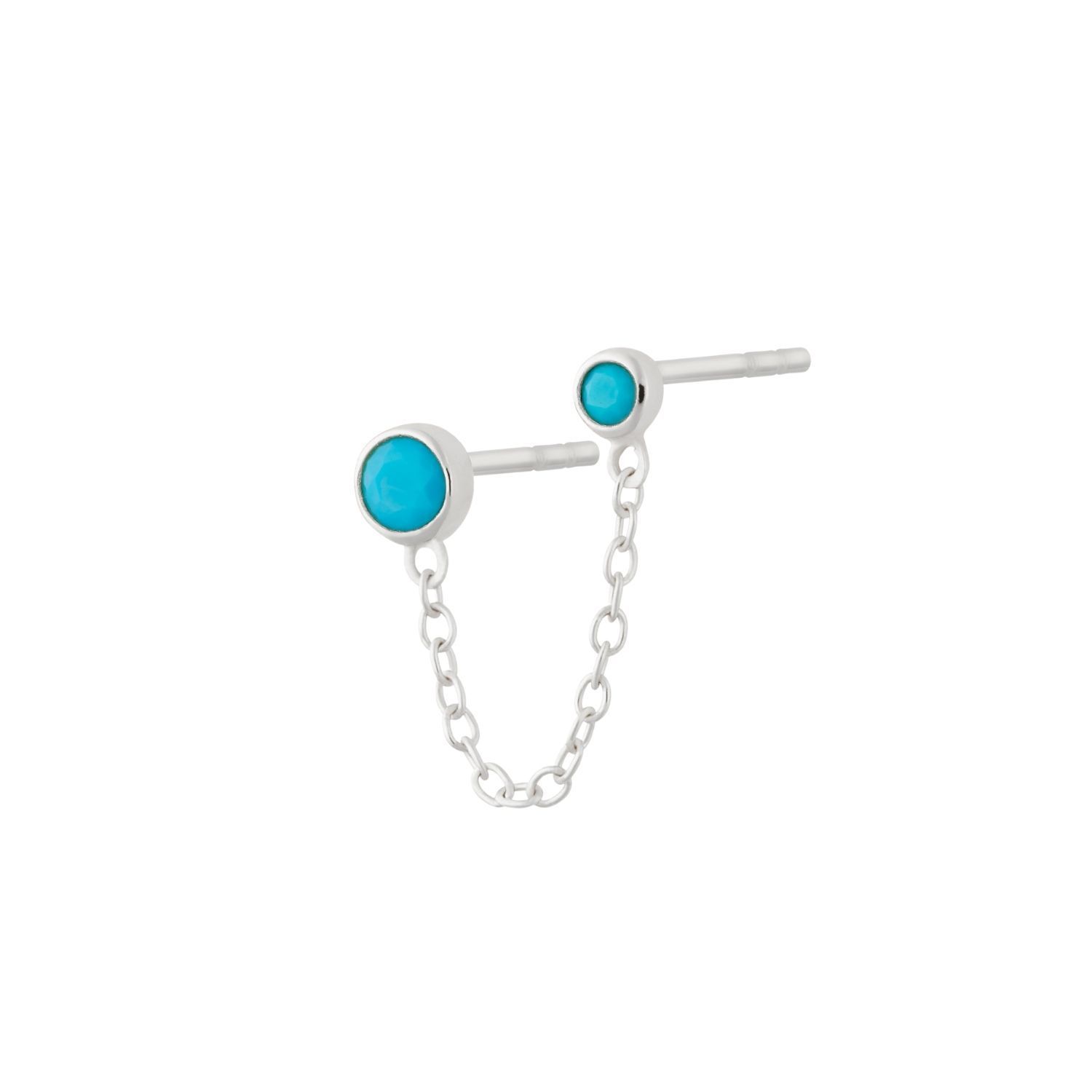 Turquoise Double Stud Single Earring with Chain Connector