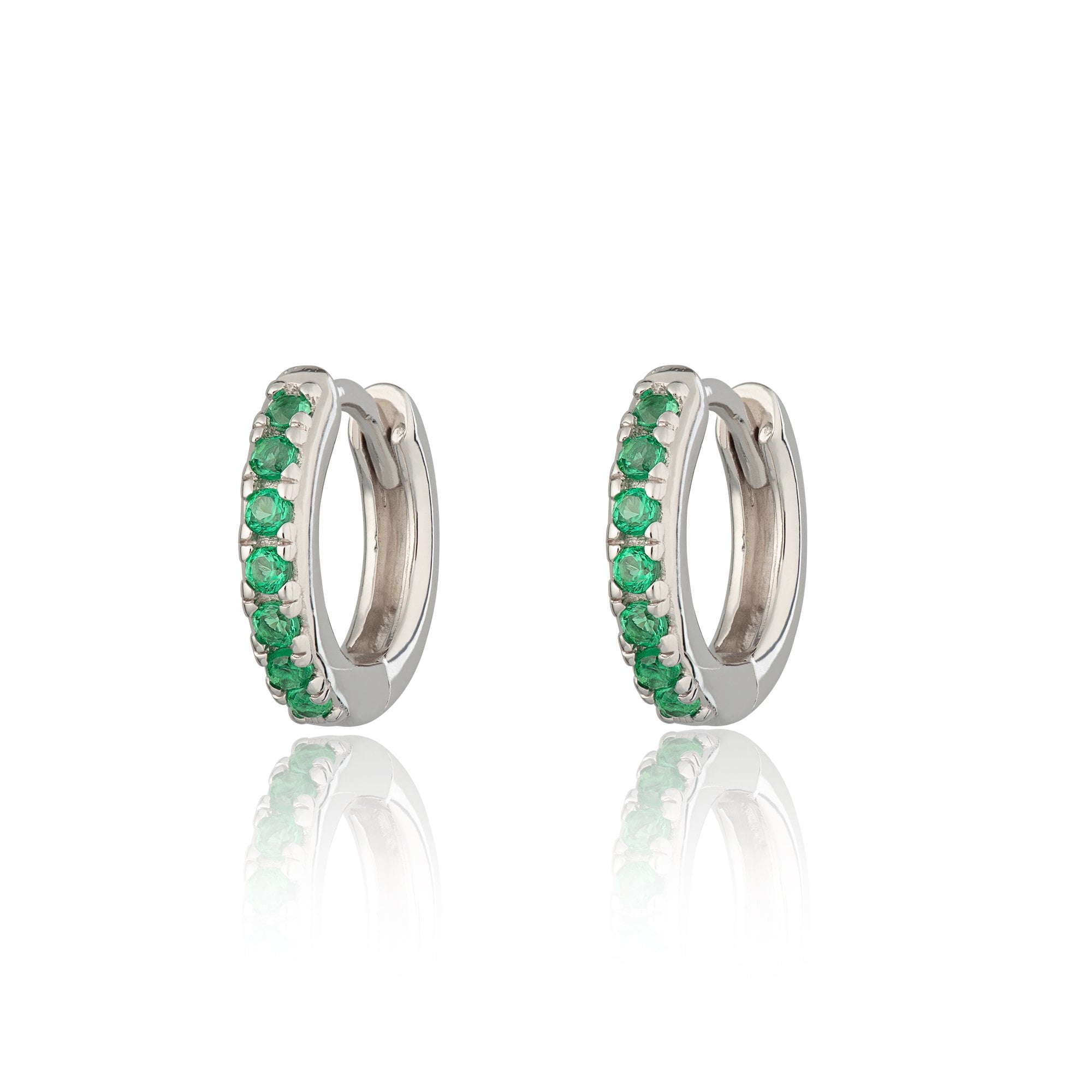 Huggie Earrings with Green Stones