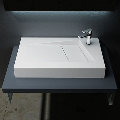 Counter Top Wall Mounted Modern Design Rectangle Cast Stone Basin 800 x 460mm MZ-205