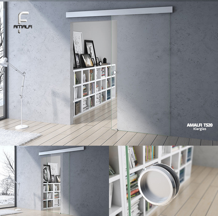 Clear Safety Glass Interior Sliding Door Bar Handle Round Handle With Soft Close Amalfi TS19 TS20