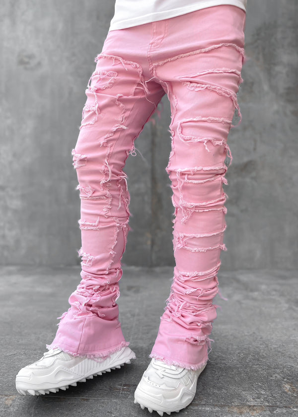 Mens Pink Denim Pants Loose Straight Leg Jeans Trousers Casual Hip Hop