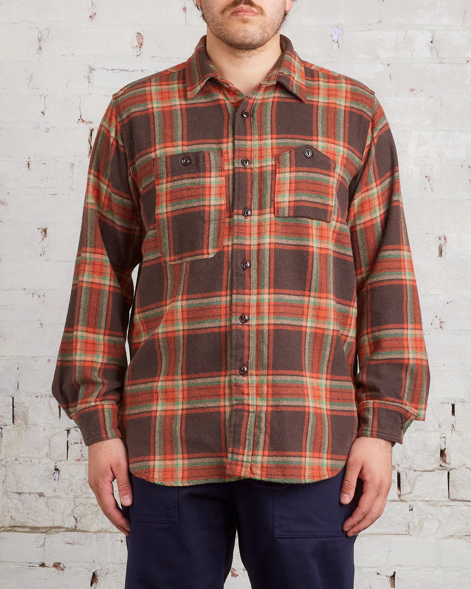 Engineered Garments Work Button Shirt Brown/Orange Heavy Twill