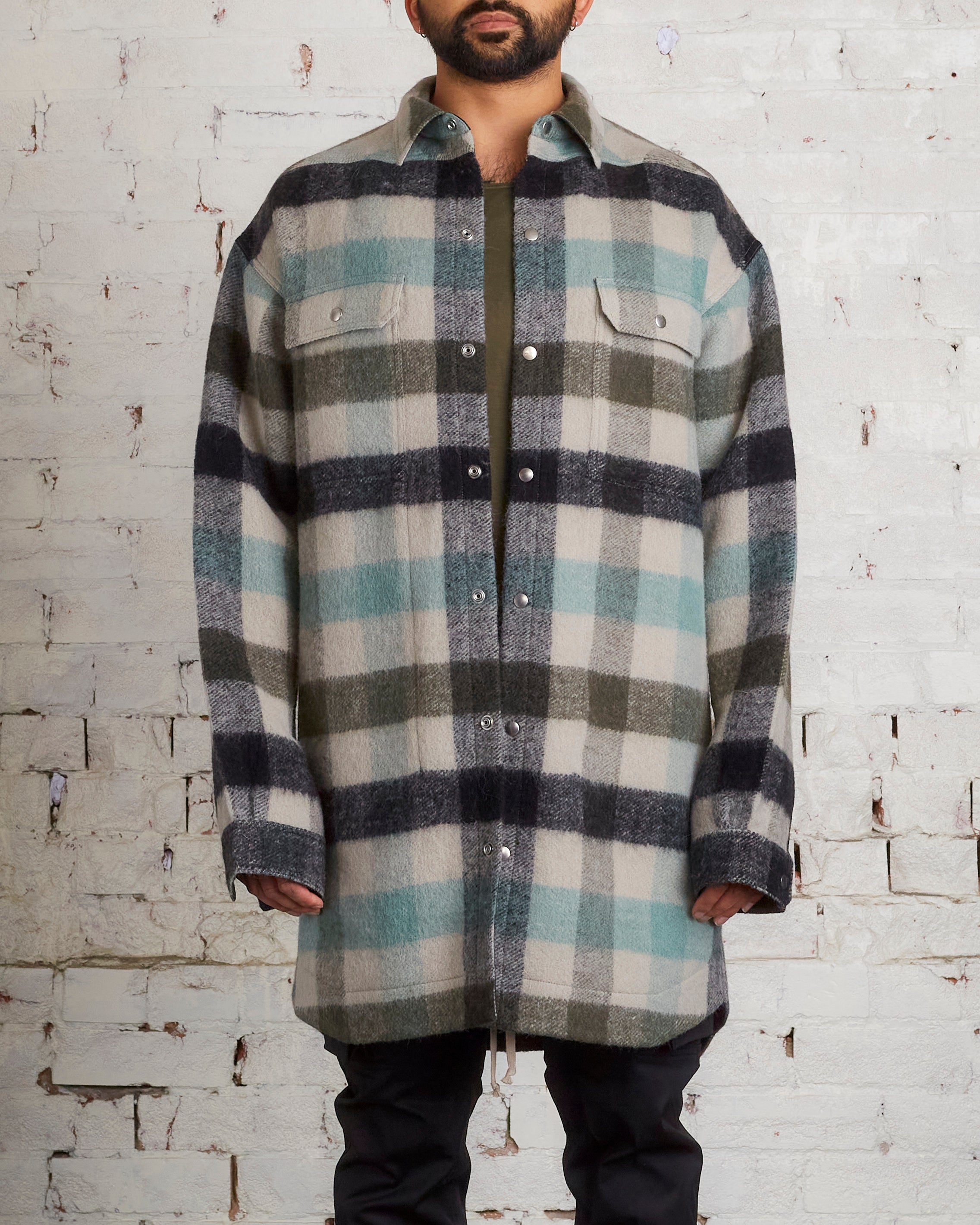 Rick Owens Oversized Outershirt Alpaca Wool Plaid Pearl