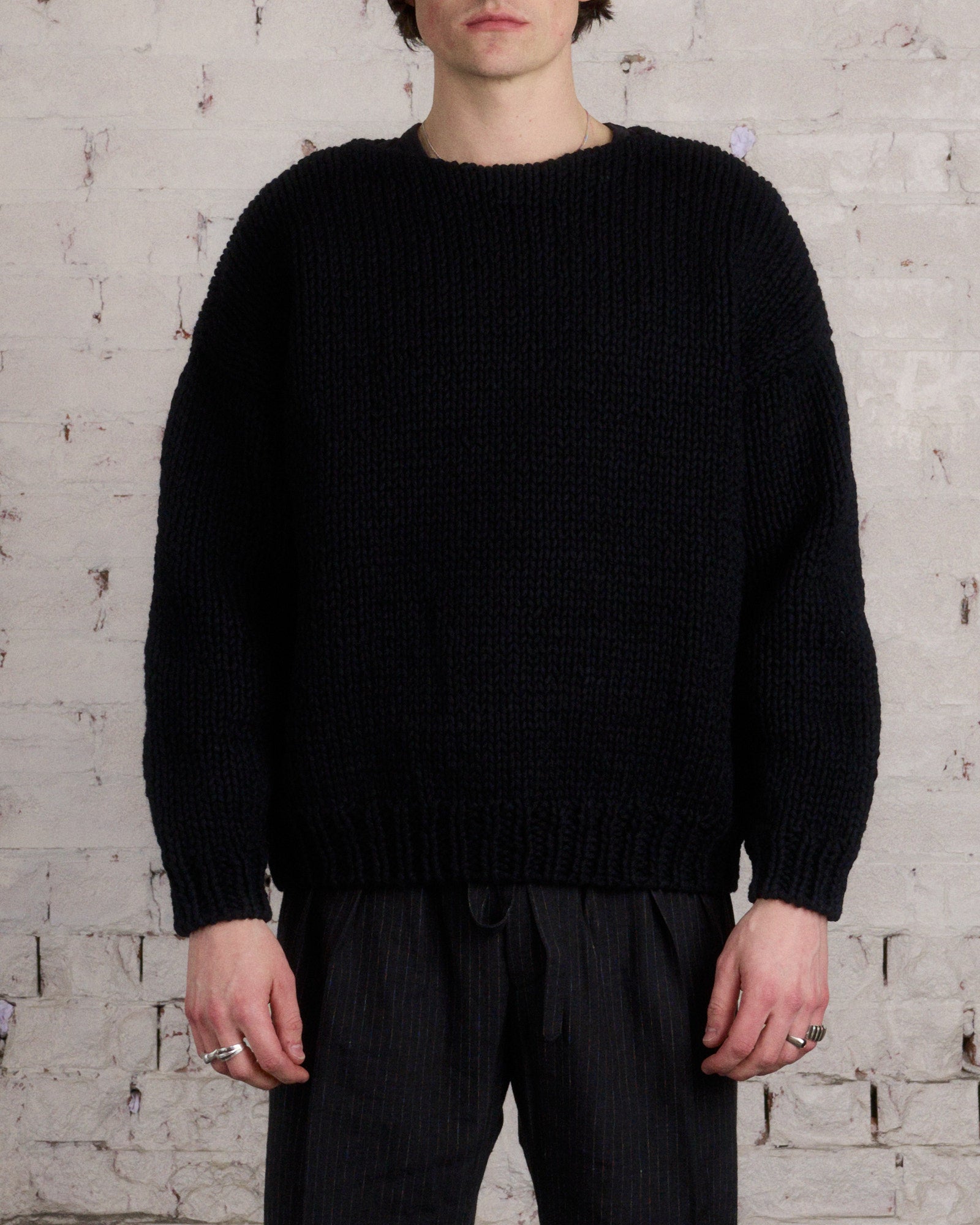 visvim Amplus Boatneck Hand-Knit Sweater Black