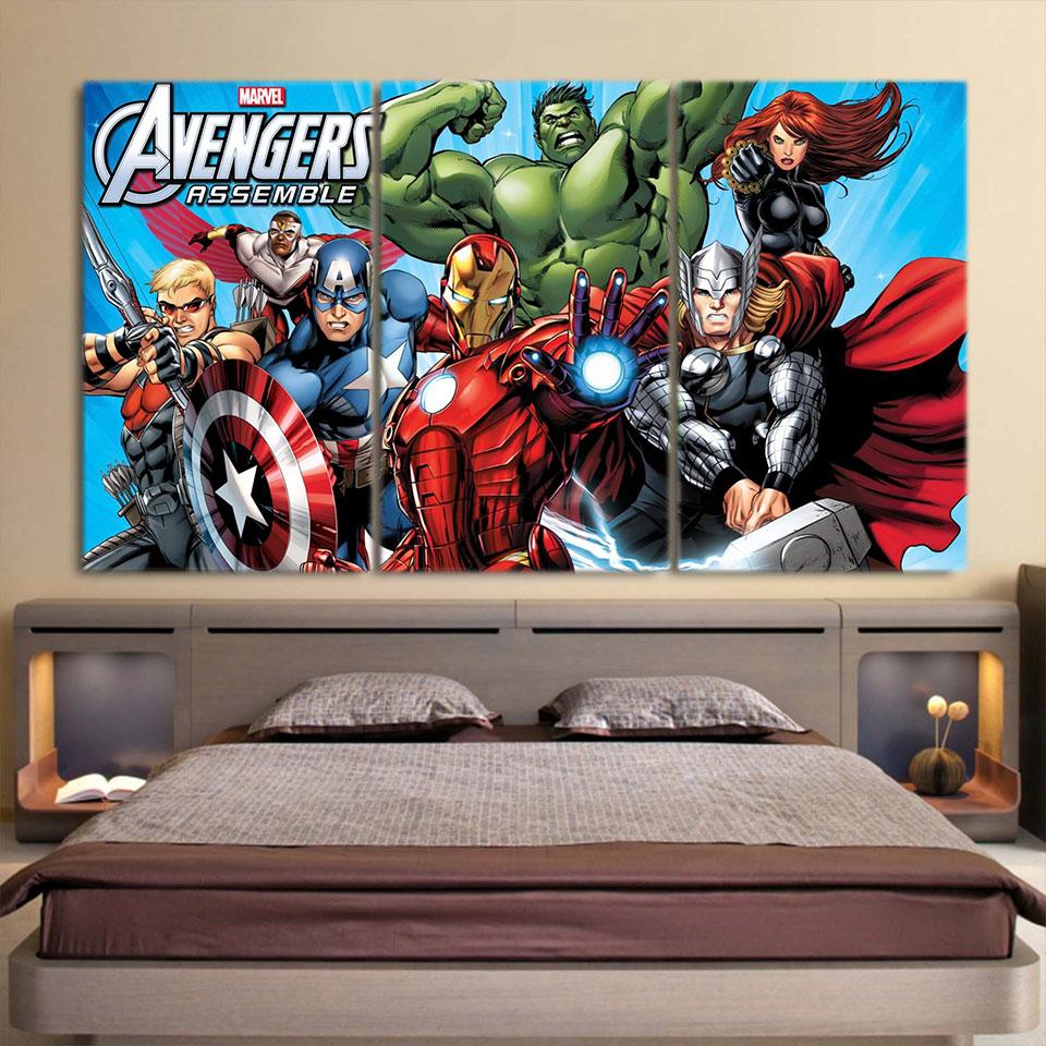 The Avengers Comic Style Superheroes Cool 3pcs Wall Art Superheroes Gears