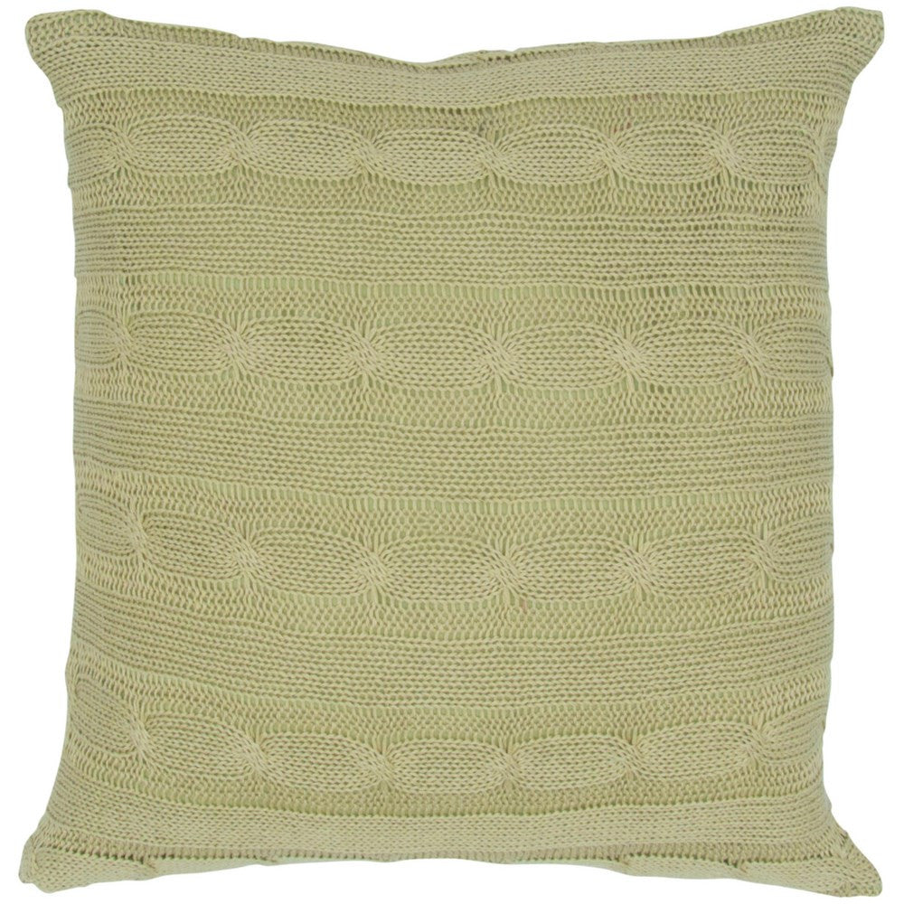 Cable Knit Pillow with Wooden Button Closure and Poly Filler Insert in Sage