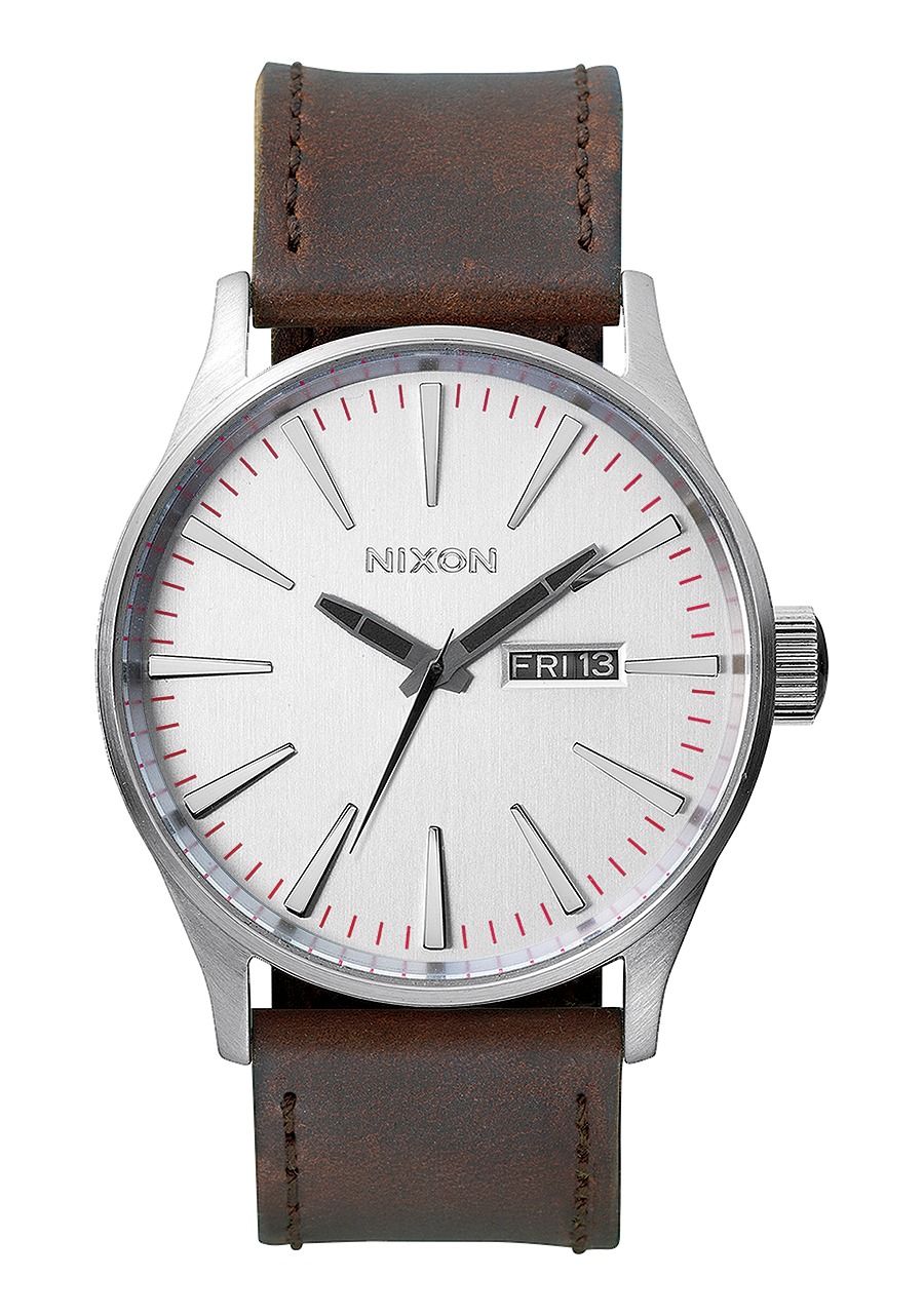 SENTRY LEATHER , 42 MM Silver / Brown A105-1113-00