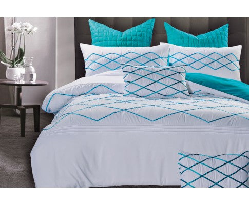 Queen Size White And Turquoise Blue Quilt Cover Set 3pcs Jvees