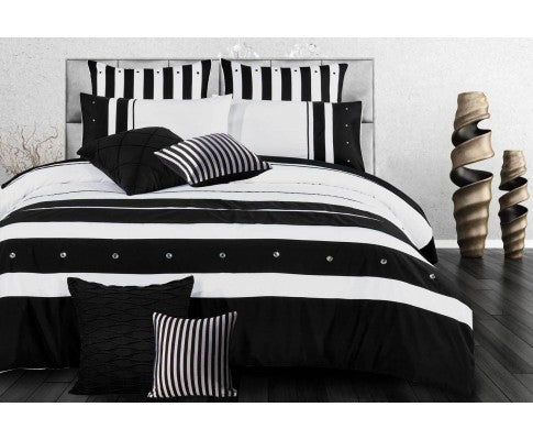 Queen Size Black White Striped Quilt Cover Set 3pcs Jvees