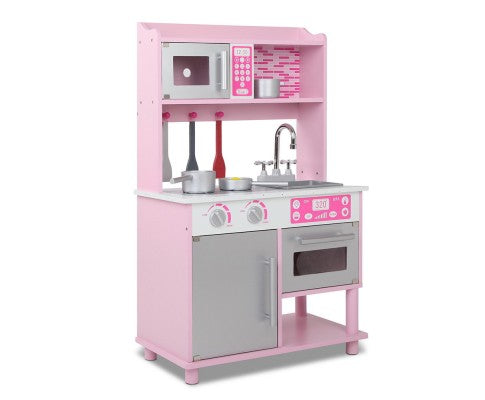 pink wooden kitchen set