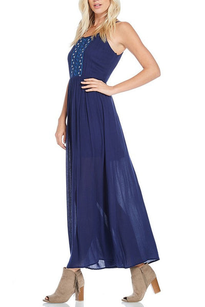 navy embroidered maxi dress