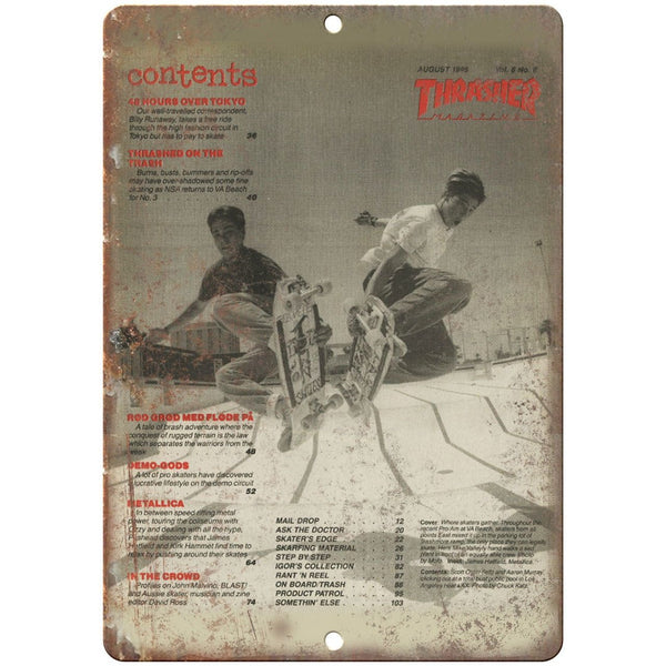 1986 Thrasher Skateboard Magazine Contents Page 10" x 7" Reproduction Metal Sign
