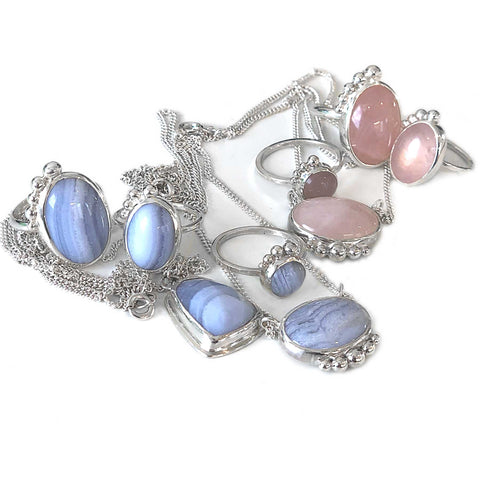 Blue Lace Agate and Rose Quartz Sterling Silver Jewellery