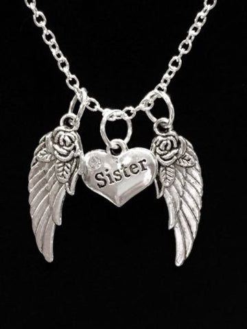 Sister Heart Guardian Angel Wing In Memory Heaven Charm Necklace
