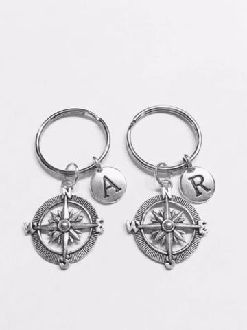 Choose Initial, Compass Best Friend Sister Daughter Nautical Gift Keychain Set