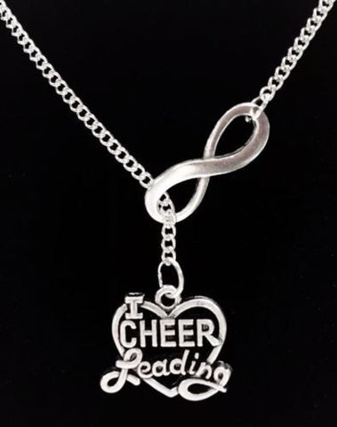 Infinity I Love Cheerleading Heart Cheerleader Gift Lariat Style Necklace