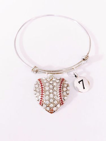 Baseball Number Softball Sports Mom Gift Adjustable Bangle Charm Bracelet