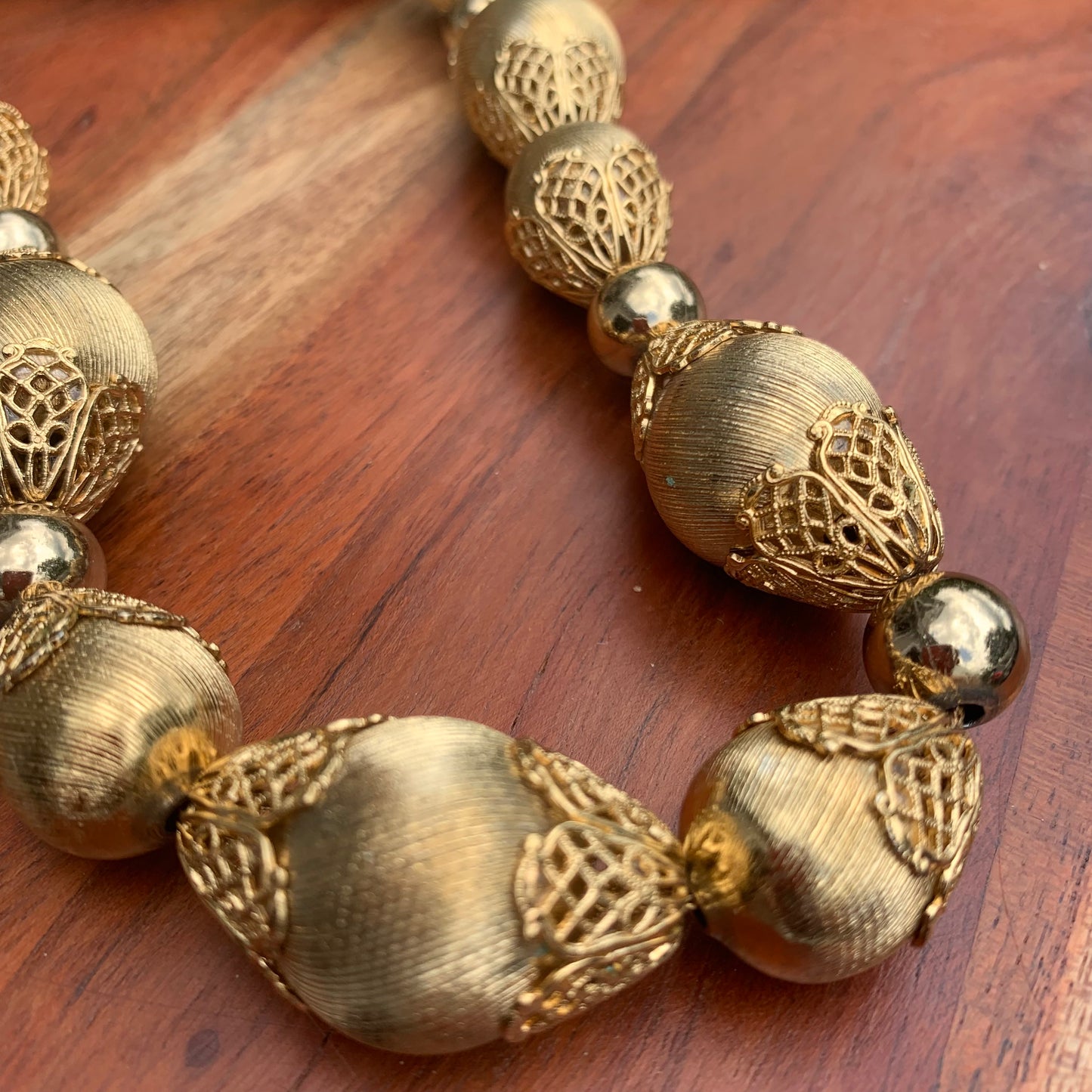 Vintage Monet Gold Bead Filigree Cap Necklace