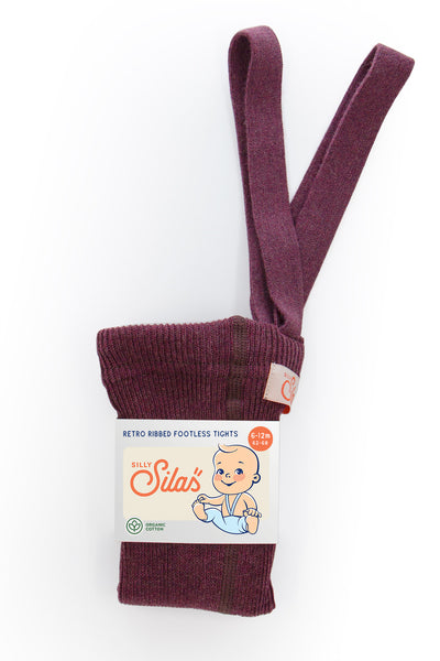 Silly Silas Footless Ribbed Tights with Braces in Fig