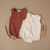 Mebie Baby Mebie Baby Brick and Oat Button Bubble Romper