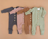 Mebie Baby Mebie Baby Charcoal Ribbed Long Sleeve Button Romper