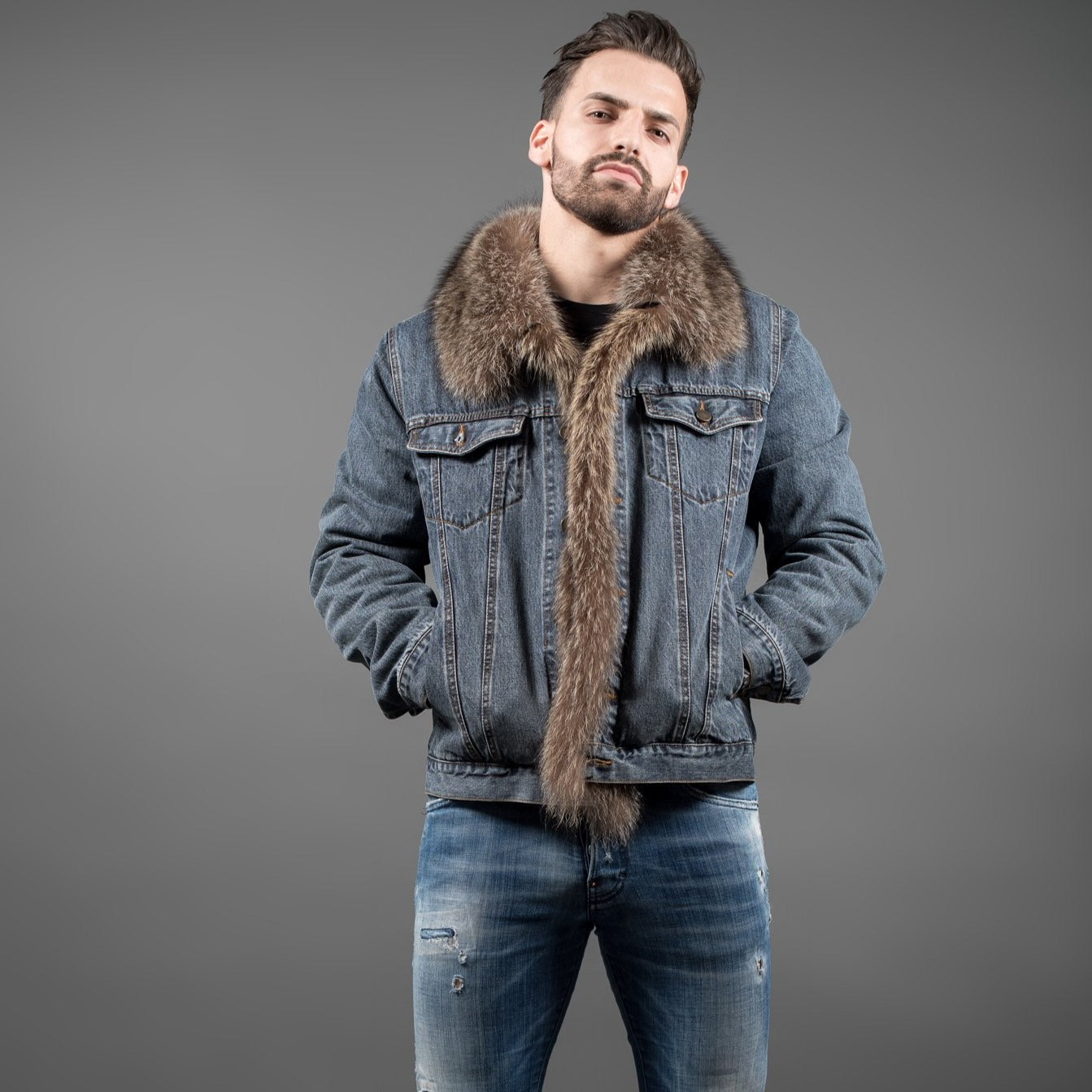 resterende Ups Bevæger sig ikke Men's Denim jacket with fur – Fur Caravan