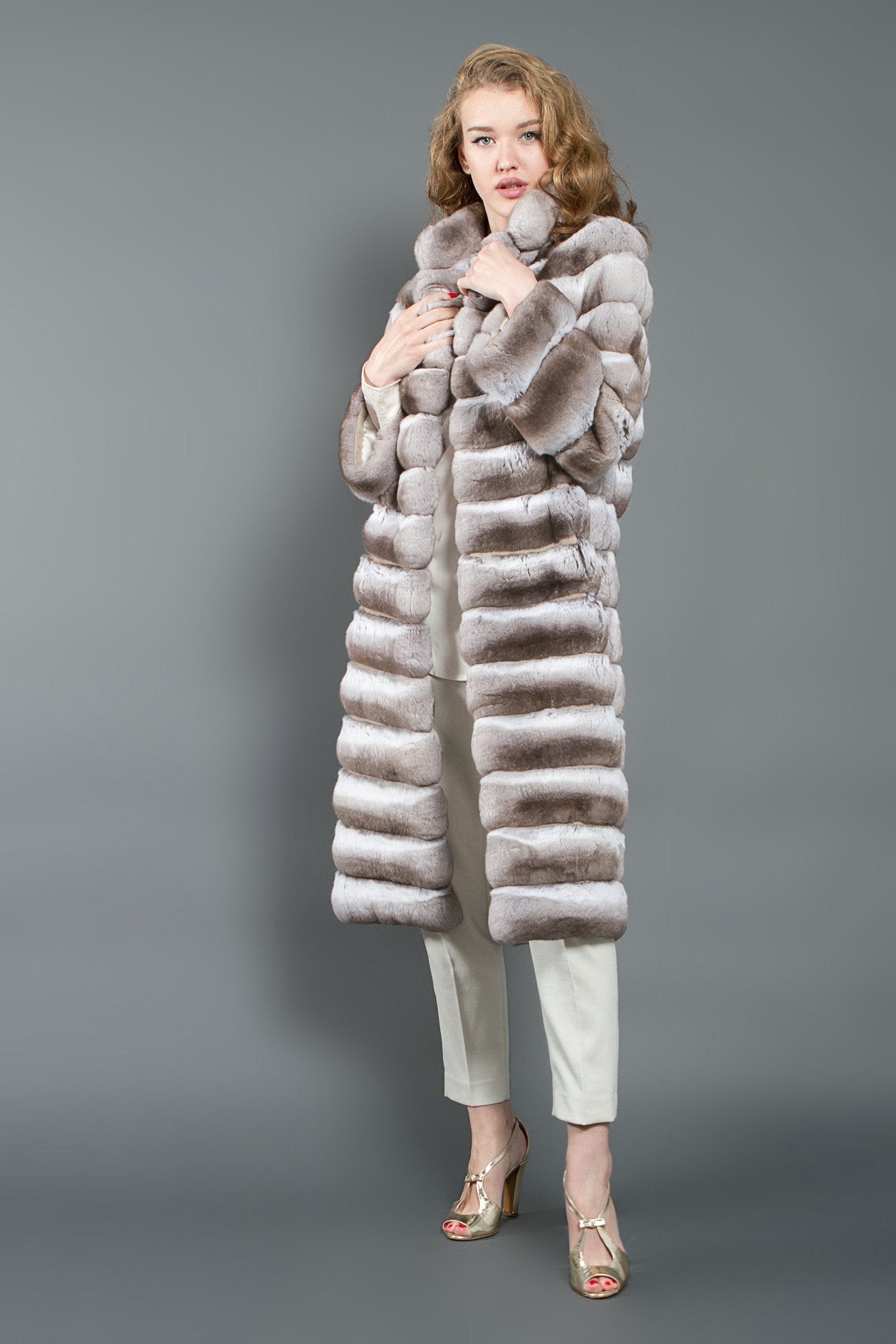 Full length Beige Chinchilla Fur Coat for women – Fur Caravan