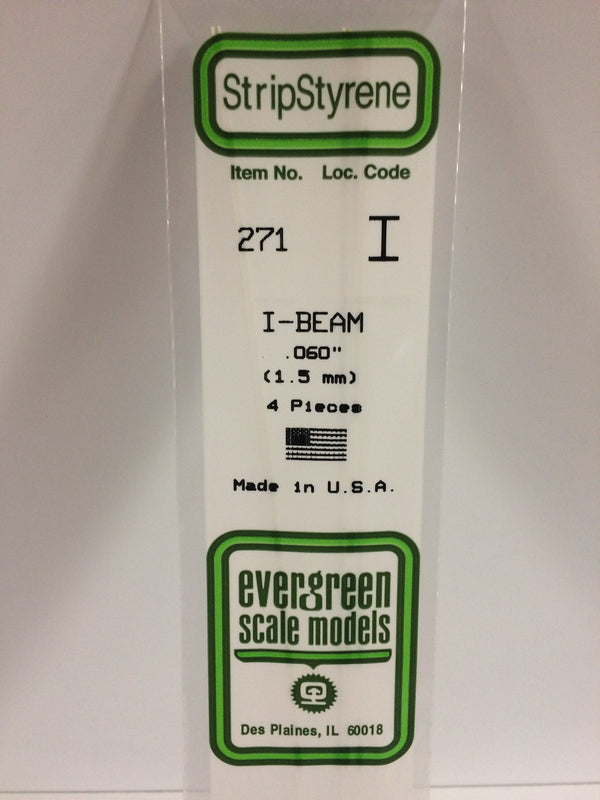 Evergreen Strip Styrene 277 3 Pieces .1/4" I Beam 