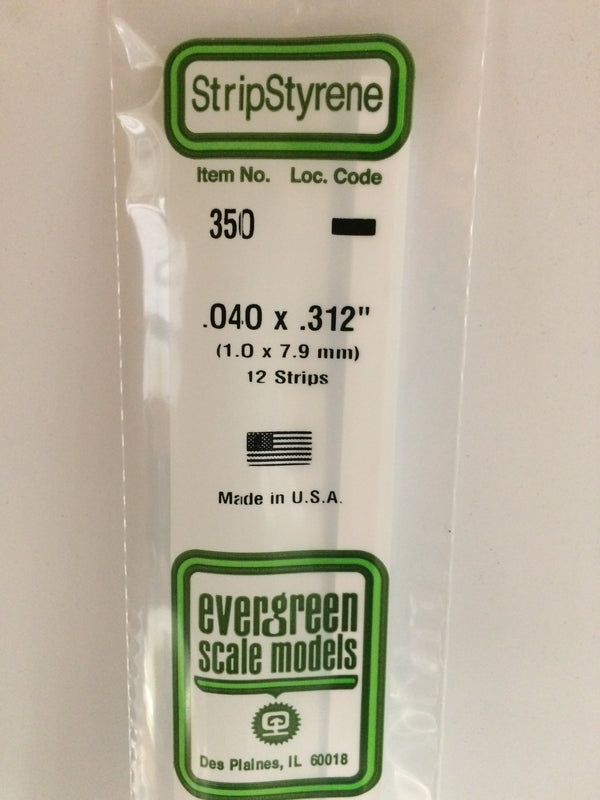 15 .100" Wide pkg 24" Long Evergreen Styrene #345 Opaque White .040" Thick 