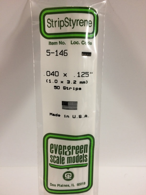 Evergreen Scale Models Styrene Strips .040 x .125 14" Long Pkg of 10 Item #146 