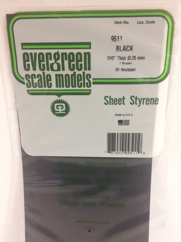 Black PolyStyrene .020"/0.5 mm 6"x12" Sheet 3pk Evergreen Scale Models 9513 