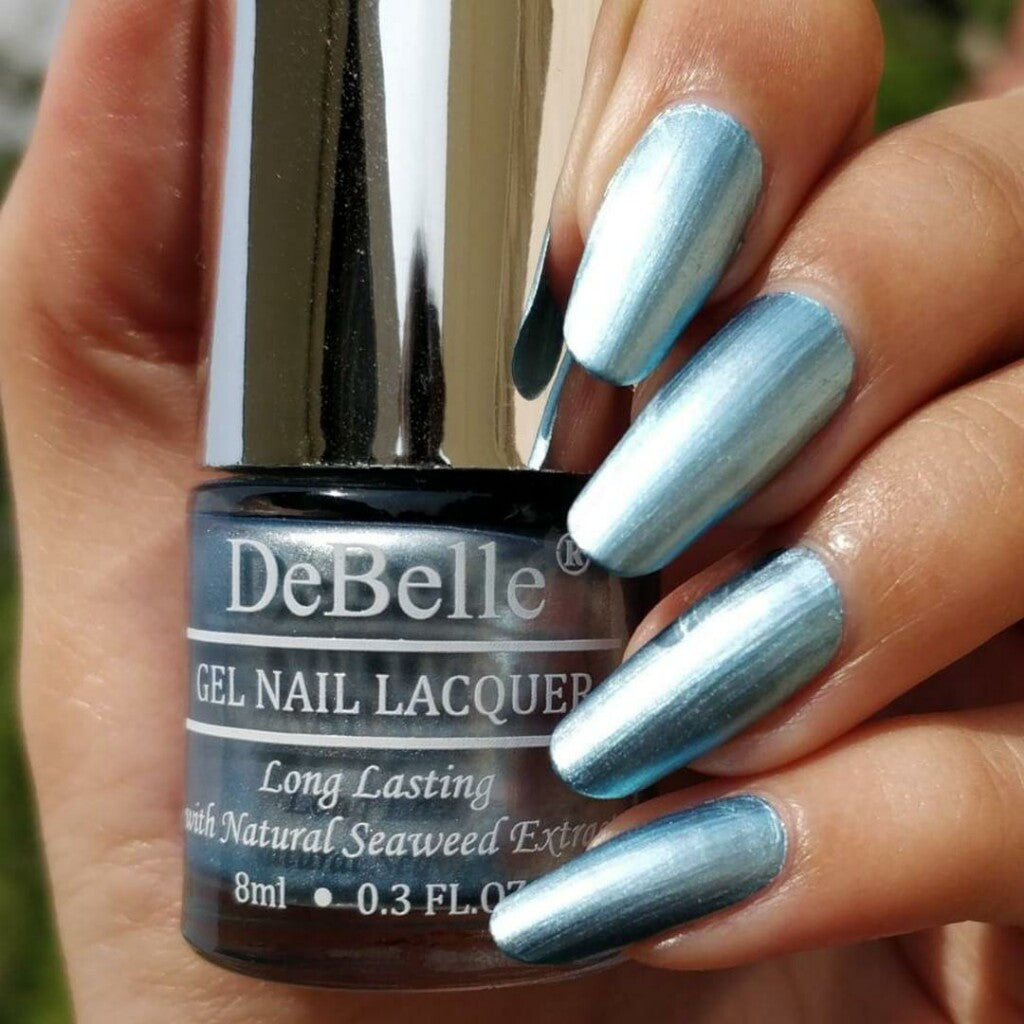 DeBelle Chrome Gel Nail Lacquer Aqua Frenzy - Blue Metallic Chrome Shade