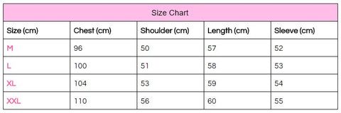 harajuku sweater size chart