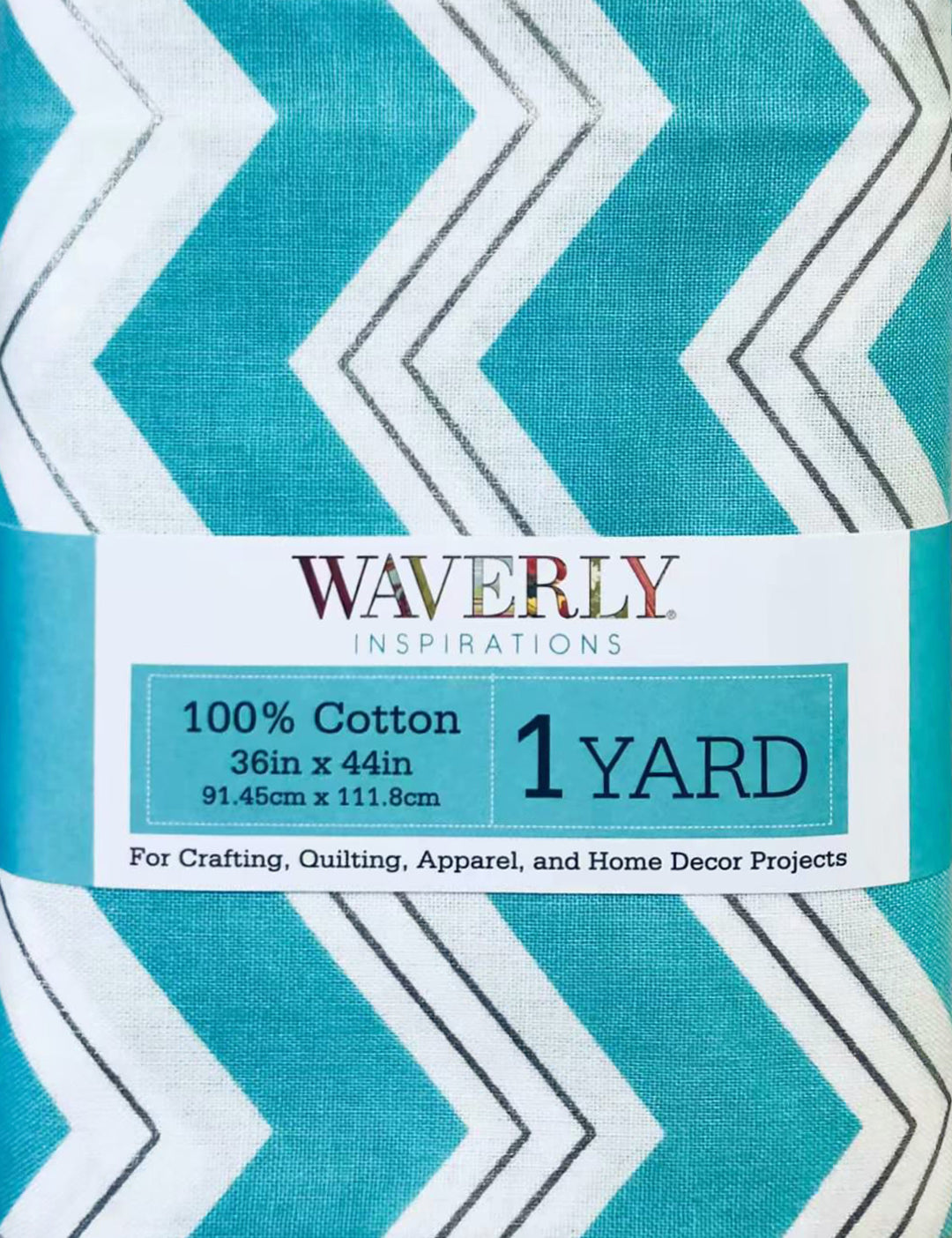 Waverly Inspirations 44" x 1 Yard Cotton Precut Chevron Aqua Silver White Color Sewing Fabric, 1 Each