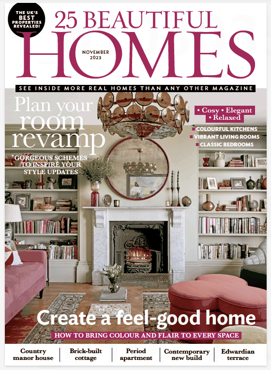Front cover of the November 2023 issue of 25 Beautiful Homes.