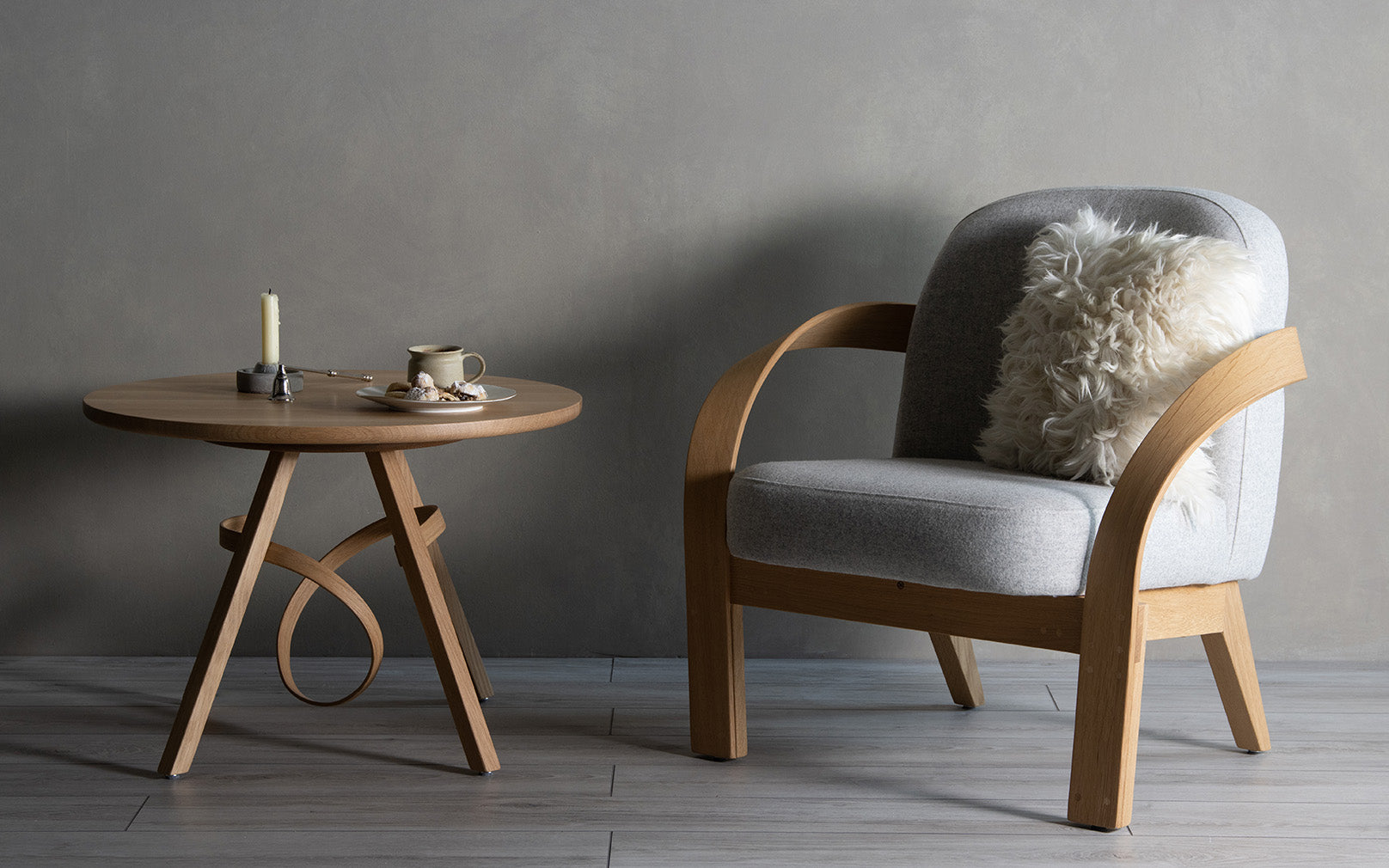 Arbor Armchair and Sheepskin cushion