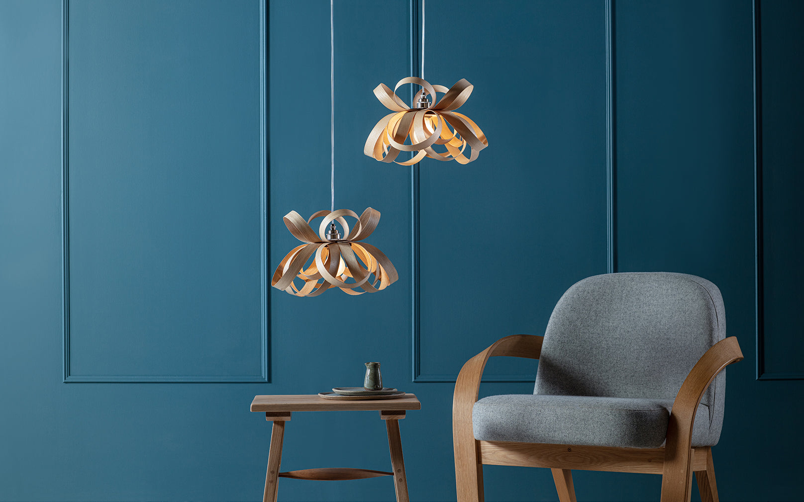 Tom Raffield Skipper Pendants and Arbor Armchair