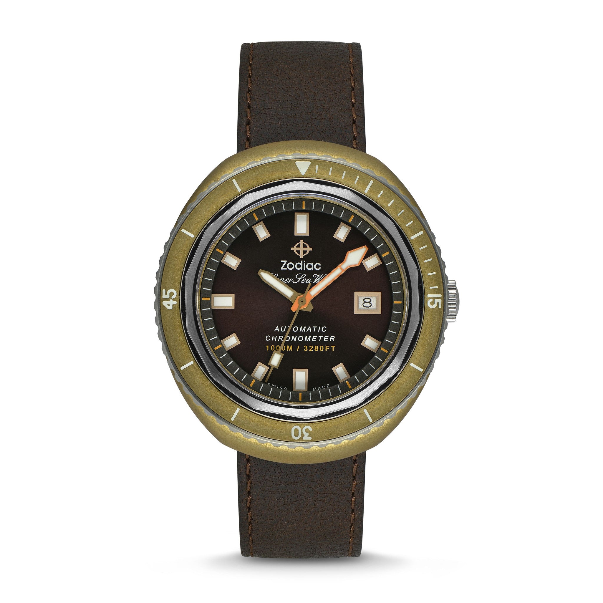 LIMITED EDITION SUPER SEA WOLF 68 AUTOMATIC BROWN LEATHER WATCH